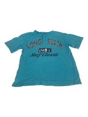 Wrangler Jeans Co Boys Long Beach 1987 Henley Tee L (10/12) Turquoise Casual